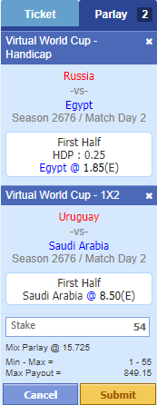 Virtual Football Parlay Ticket